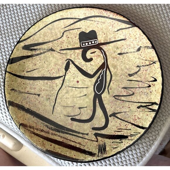 Vintage Boho Hand Painted Signed Studio Pottery 9" Plate USA